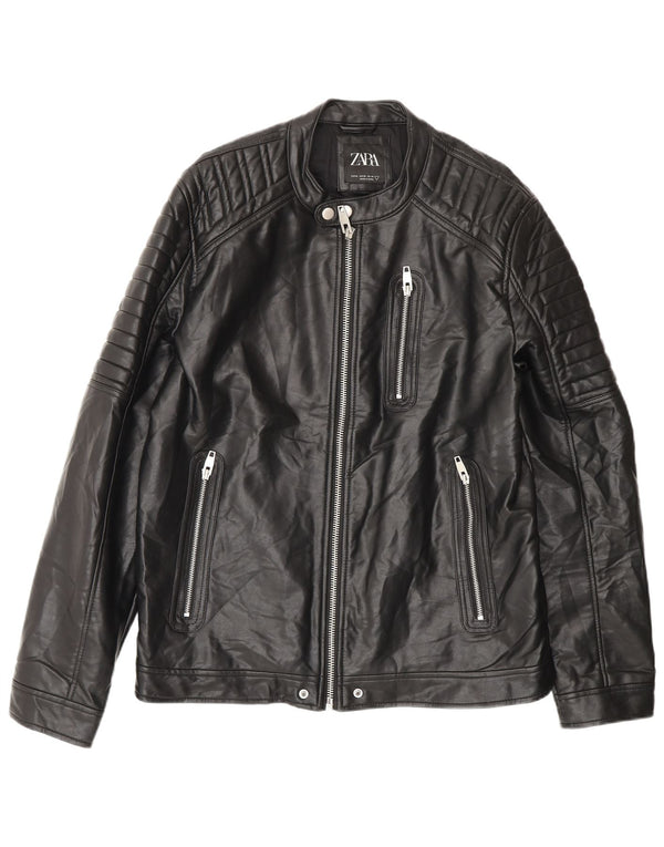 Zara Ανδρικό Μπουφάν από Faux Leather UK 42 XL Μαύρο Πολυεστέρας