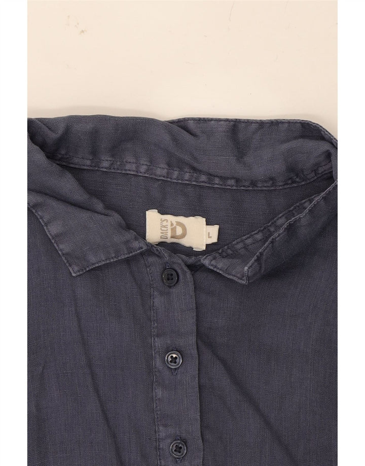 DACK'S Womens Short Sleeve Pullover Shirt UK 16 Large Blue Linen Vintage Dack's and Second-Hand Dack's from Messina Hembry 