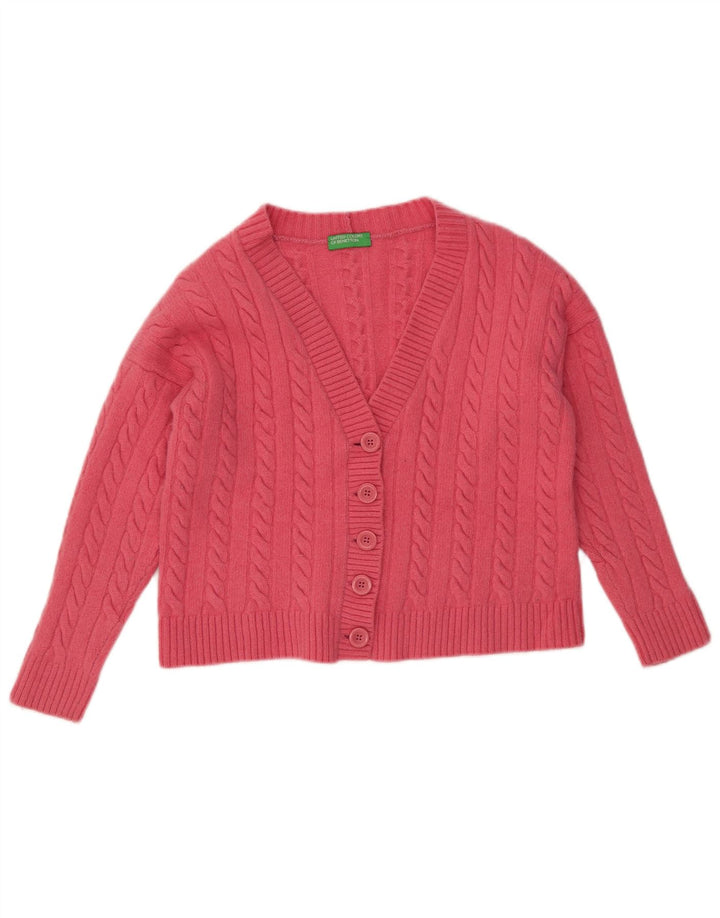 BENETTON Γυναικείο πουλόβερ Crop Cardigan UK 14 Medium Pink Wool