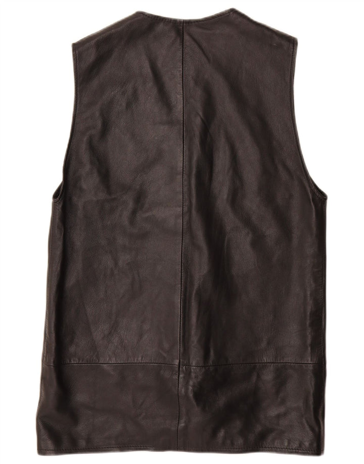 Vintage Γυναικείο Longline Leather Gilet UK 16 Large Black Leather