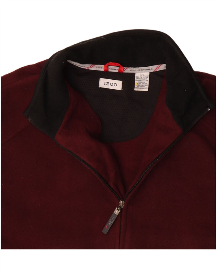 Izod Ανδρικό Fleece Jacket UK 40 Large Maroon Colourblock Polyester