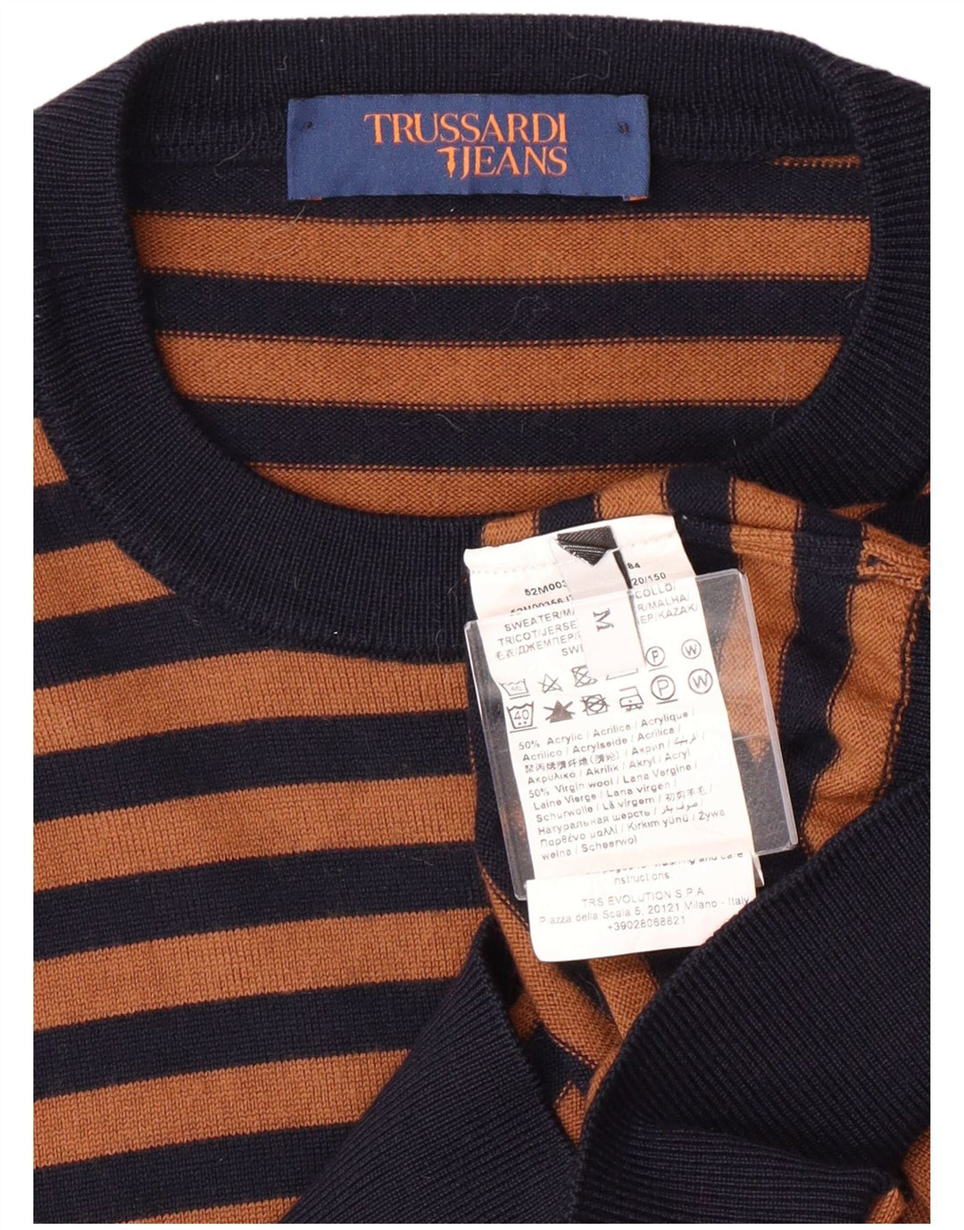 Trussardi Jeans Ανδρικό πουλόβερ με λαιμόκοψη μεσαίου καφέ ακρυλικό