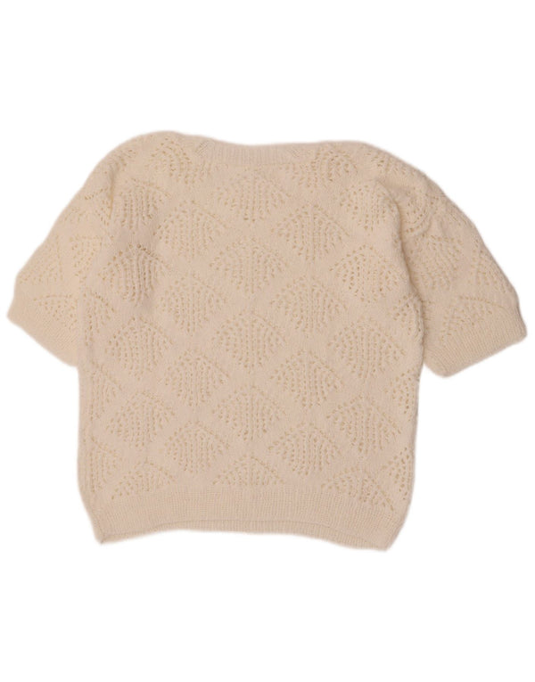 Vintage γυναικείο πουλόβερ με λαιμόκοψη Crop Crew UK 14 Medium White