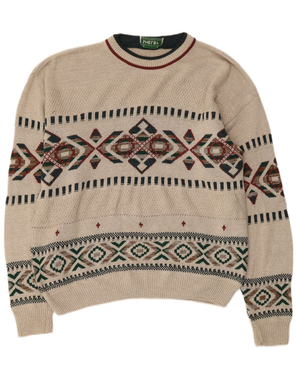 Ανδρικό πουλόβερ με λαιμόκοψη VINTAGE Medium Beige Fair Isle