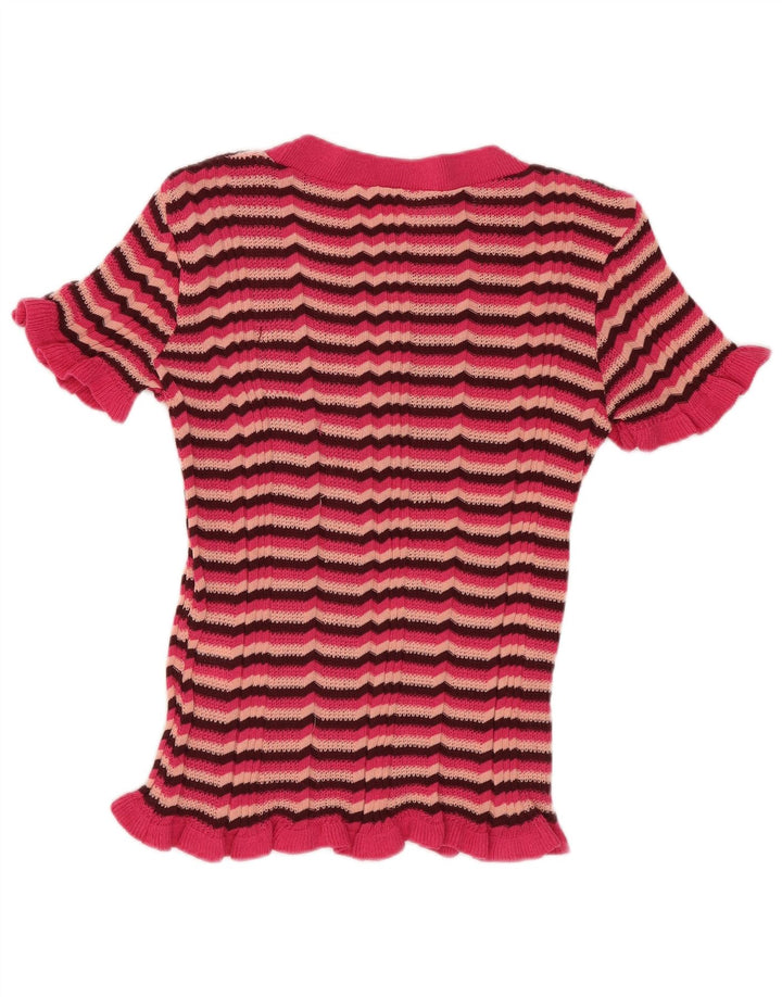 Zara Γυναικείο T-Shirt Top UK 8 Small Pink ριγέ πολυεστέρας