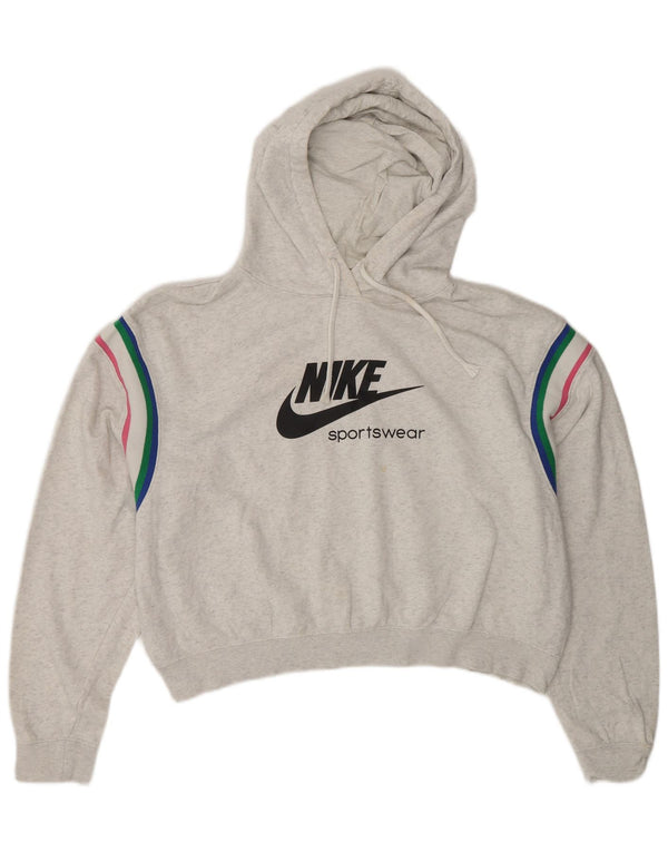 Nike Womens Crop Graphic Oversized Hoodie Jumper UK 14 Medium Grey Cotton
