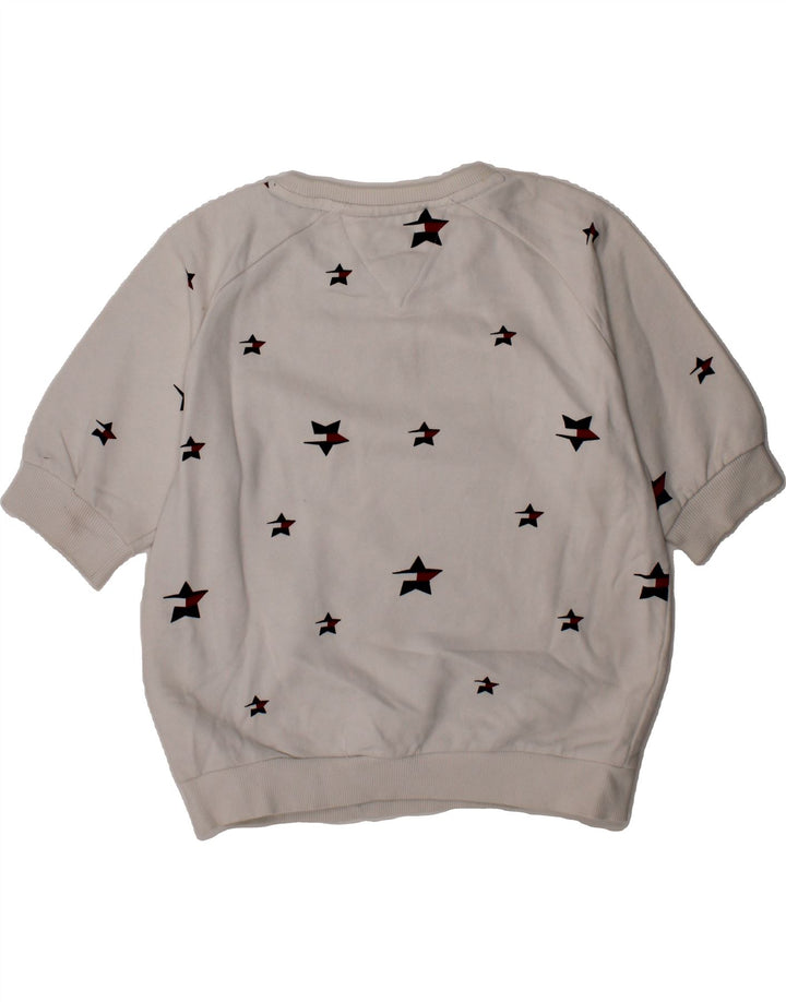 TOMMY HILFIGER Girls Abstract Pattern Sweatshirt Jumper 7-8 Years White Vintage Tommy Hilfiger and Second-Hand Tommy Hilfiger from Messina Hembry 