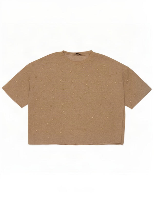 Zara γυναικεία μπλούζα Trafaluc Oversized Top UK 16 Large Beige Spotted Viscose