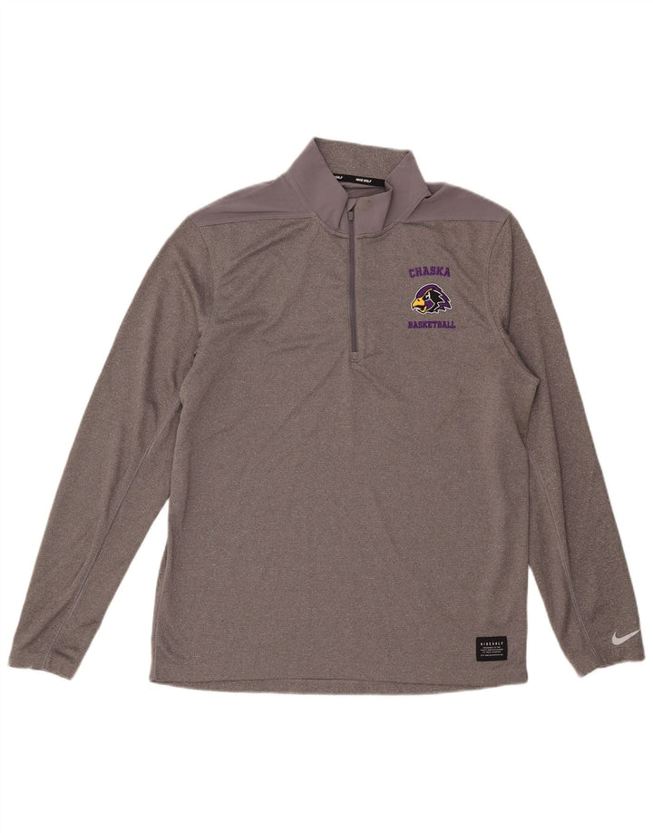 Ανδρική φόρμα Nike Dri Fit με γραφικό πουλόβερ με φερμουάρ στο επάνω μέρος, μεσαίο γκρι