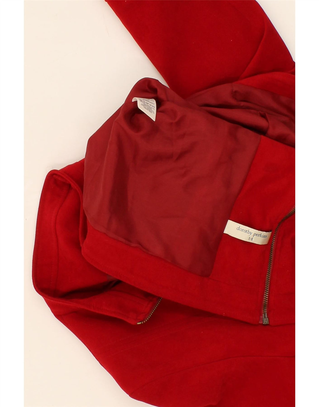 DOROTHY PERKINS Womens Crop Bomber Jacket UK 14 Medium  Red Polyester Vintage Dorothy Perkins and Second-Hand Dorothy Perkins from Messina Hembry 