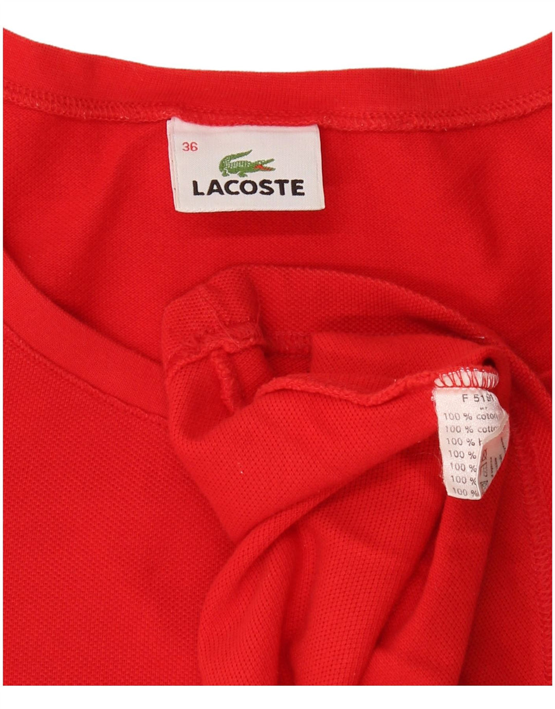 Γυναικείο T-Shirt LACOSTE Top Size 36 Small κόκκινο βαμβακερό