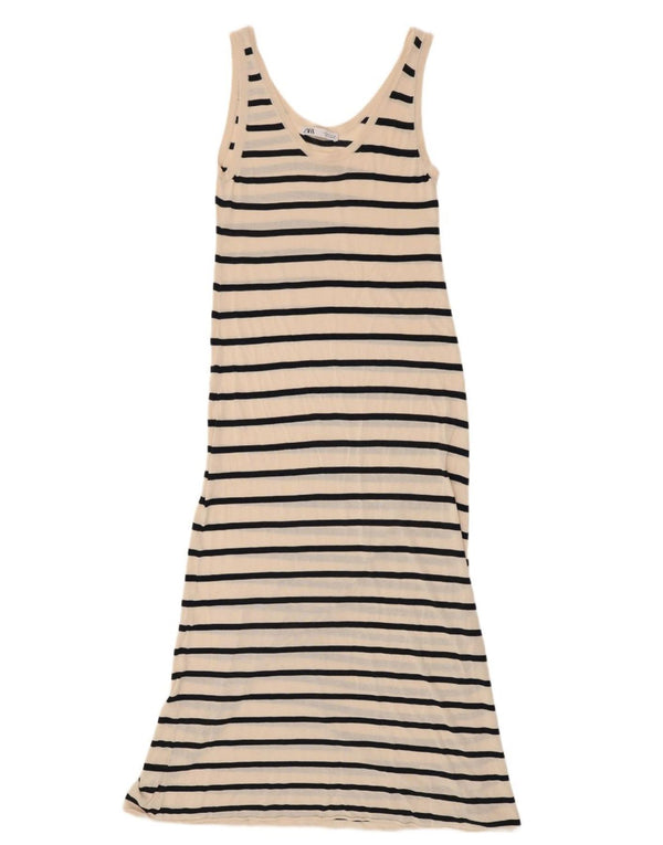 Zara Γυναικείο Sundress UK 10 Small Off White ριγέ βαμβακερό