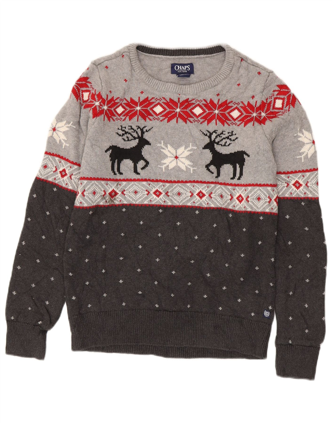 Ανδρικό πουλόβερ Chaps Boat Neck Jumper Small Grey Fair Isle Cotton