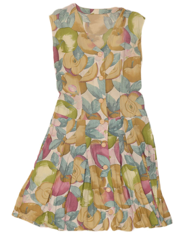 Vintage γυναικείο αμάνικο φόρεμα A-Line UK 12 Medium πολύχρωμο Floral