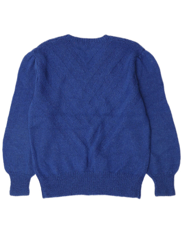 Vintage Womens V-Neck Jumper Sweater UK 14 Large Blue Chevron Classic