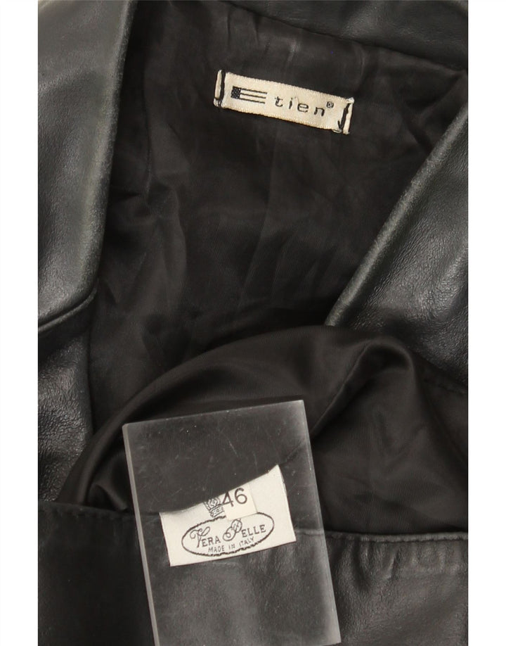 VINTAGE Γυναικείο Δερμάτινο Παλτό IT 46 Μεγάλο Δερμάτινο Μαύρο