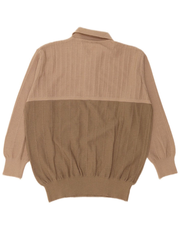 Vintage ανδρικό πουλόβερ με λαιμόκοψη IT 54 XL μπεζ χρώματος μαλλί
