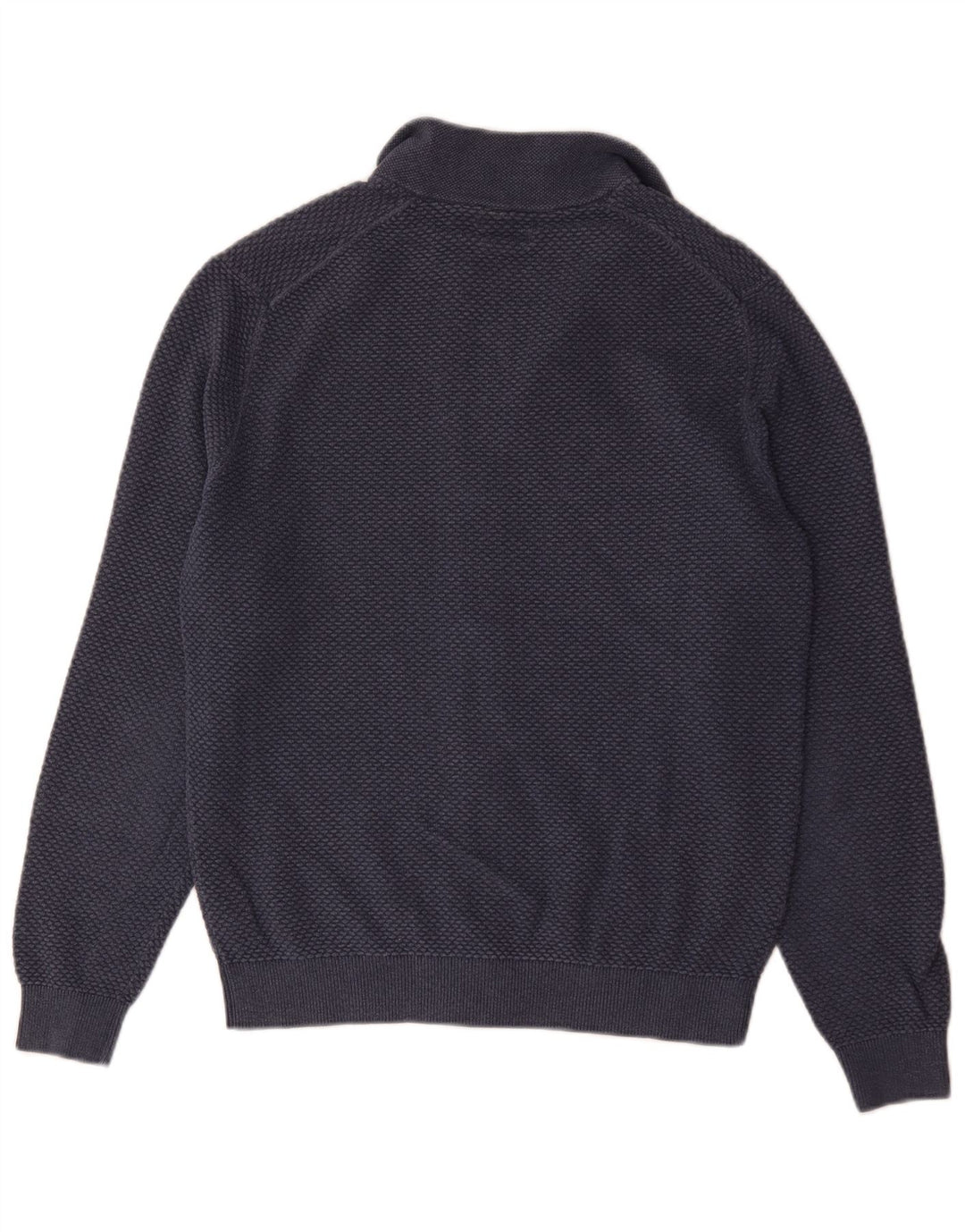 Massimo Dutti Ανδρικό πουλόβερ ζακέτα με πλήρες φερμουάρ Μικρό μπλε ναυτικό βαμβακερό