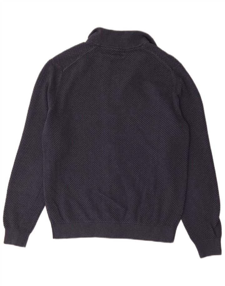 Massimo Dutti Ανδρικό πουλόβερ ζακέτα με πλήρες φερμουάρ Μικρό μπλε ναυτικό βαμβακερό