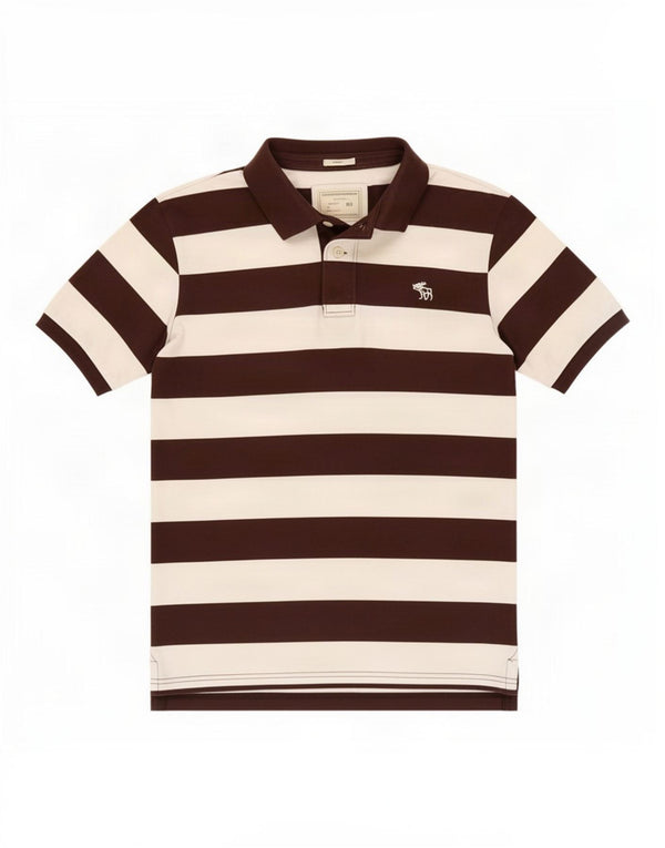 Abercrombie & Fitch Ανδρικό Μυϊκό Πόλο Μπλουζάκι XL Καφέ Βαμβακερό ριγέ