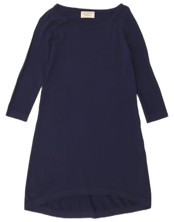 Vintage γυναικείο φόρεμα 3/4 με μανίκια A-line UK 10 Small Navy Blue Viscose