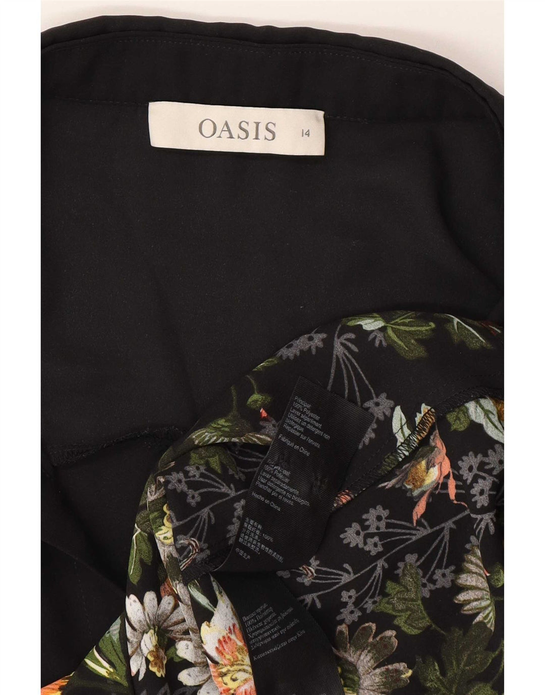 Γυναικεία μπλούζα Στρατιωτική μπλούζα Oasis UK 14 Medium Black Floral Polyester