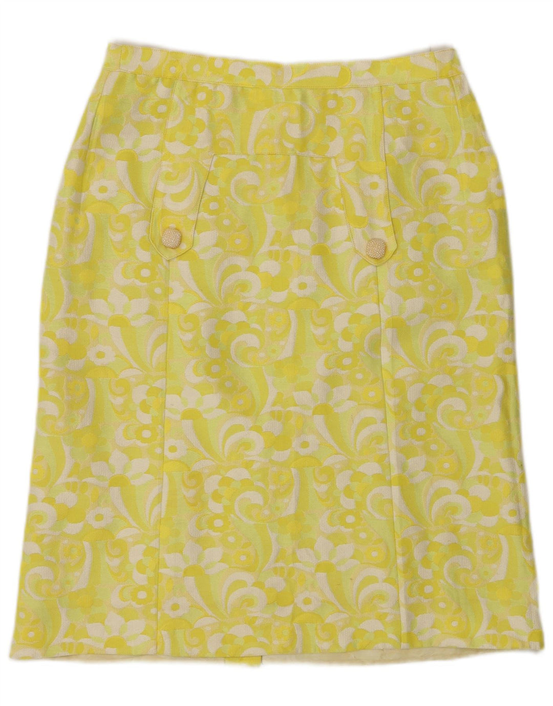 Vintage γυναικεία ίσια φούστα W30 Μεσαίο κίτρινο Floral