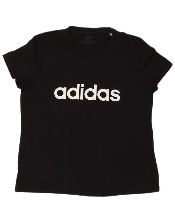 Γυναικείο γραφικό μπλουζάκι ADIDAS Top UK 20/22 XL μαύρο βαμβακερό