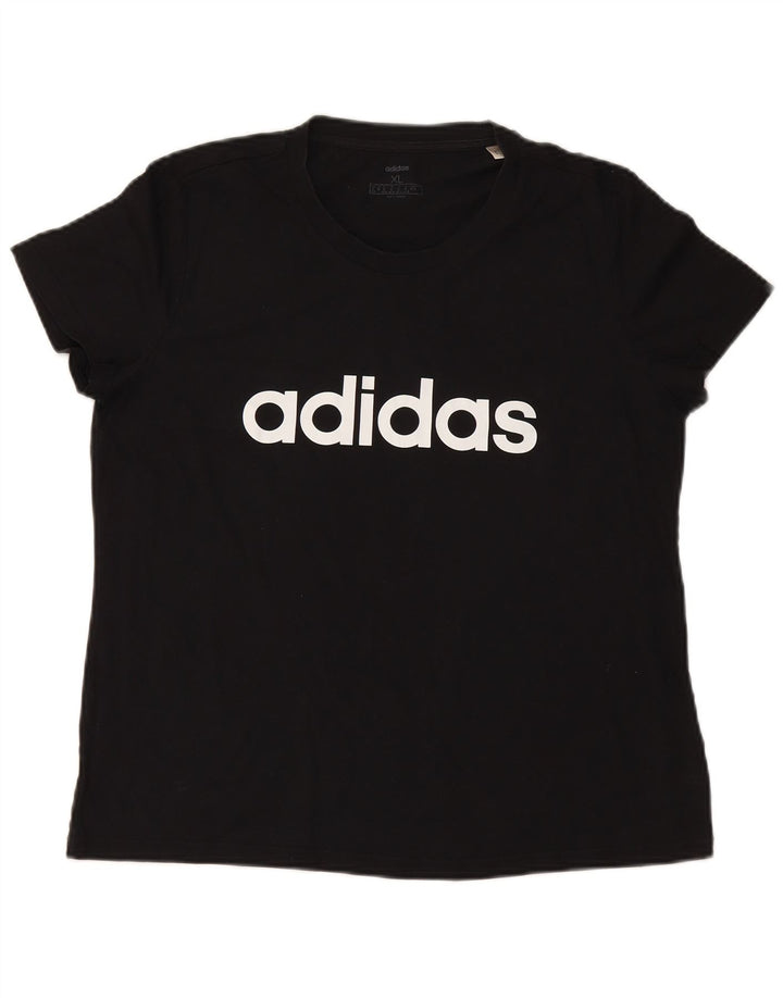Γυναικείο γραφικό μπλουζάκι ADIDAS Top UK 20/22 XL μαύρο βαμβακερό