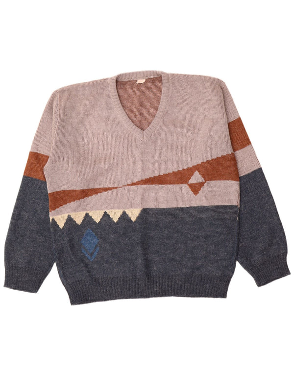 Vintage ανδρικό πουλόβερ με λαιμόκοψη IT 56 XL Navy Blue Colorblock