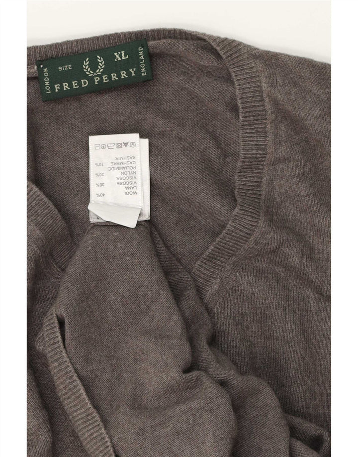 Fred Perry Ανδρικό πουλόβερ με V λαιμόκοψη XL Γκρι μαλλί