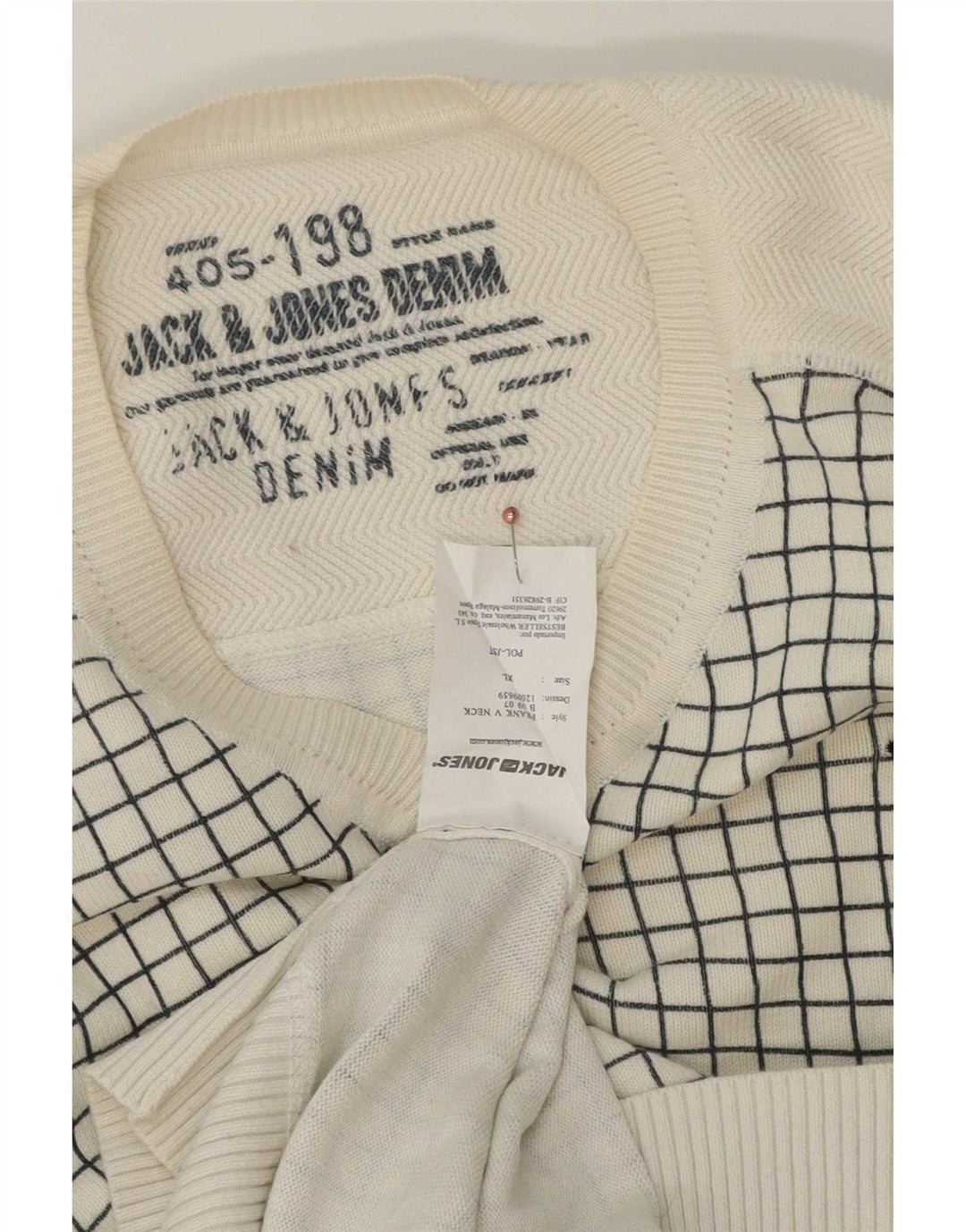 Ανδρικό πουλόβερ Jack & Jones με V λαιμόκοψη XL Λευκό βαμβακερό