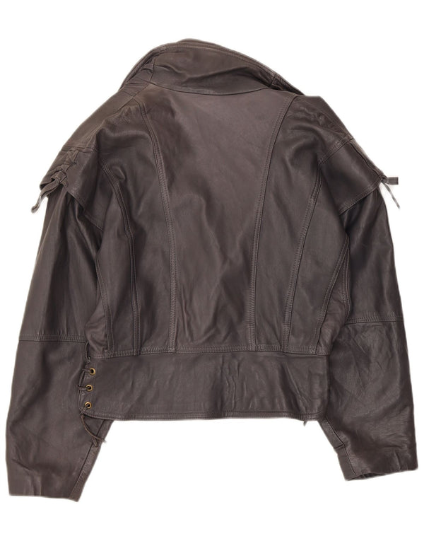 Vintage Γυναικείο Bomber Δερμάτινο Μπουφάν UK 12 Medium Grey