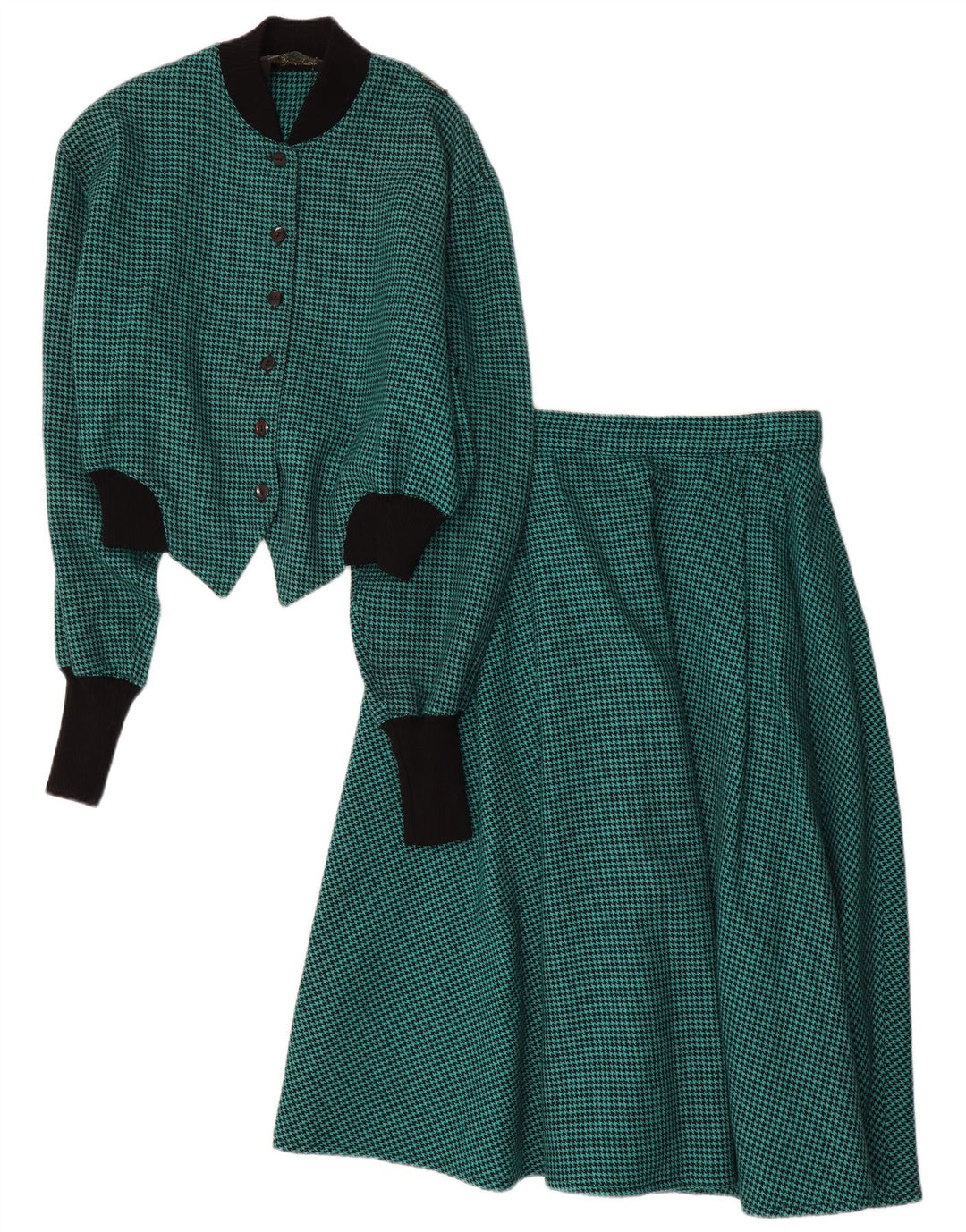 Vintage γυναικείο σετ φούστας 2 τεμαχίων IT 44 Medium W28 Green Houndstooth