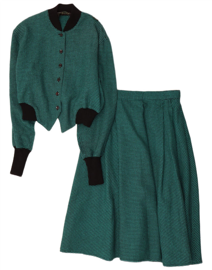 Vintage γυναικείο σετ φούστας 2 τεμαχίων IT 44 Medium W28 Green Houndstooth
