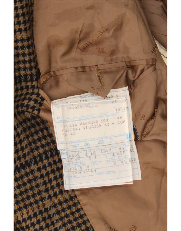 TRUSSARDI Mens 1 Button Blazer Jacket IT 50 Large Brown Houndstooth Vintage Trussardi and Second-Hand Trussardi from Messina Hembry 