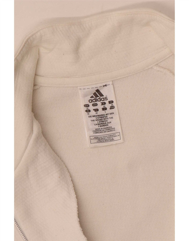 Adidas Γυναικεία φόρμα γυμναστικής φόρμας τοπ μπουφάν UK 12 μέτριο λευκό ριγέ