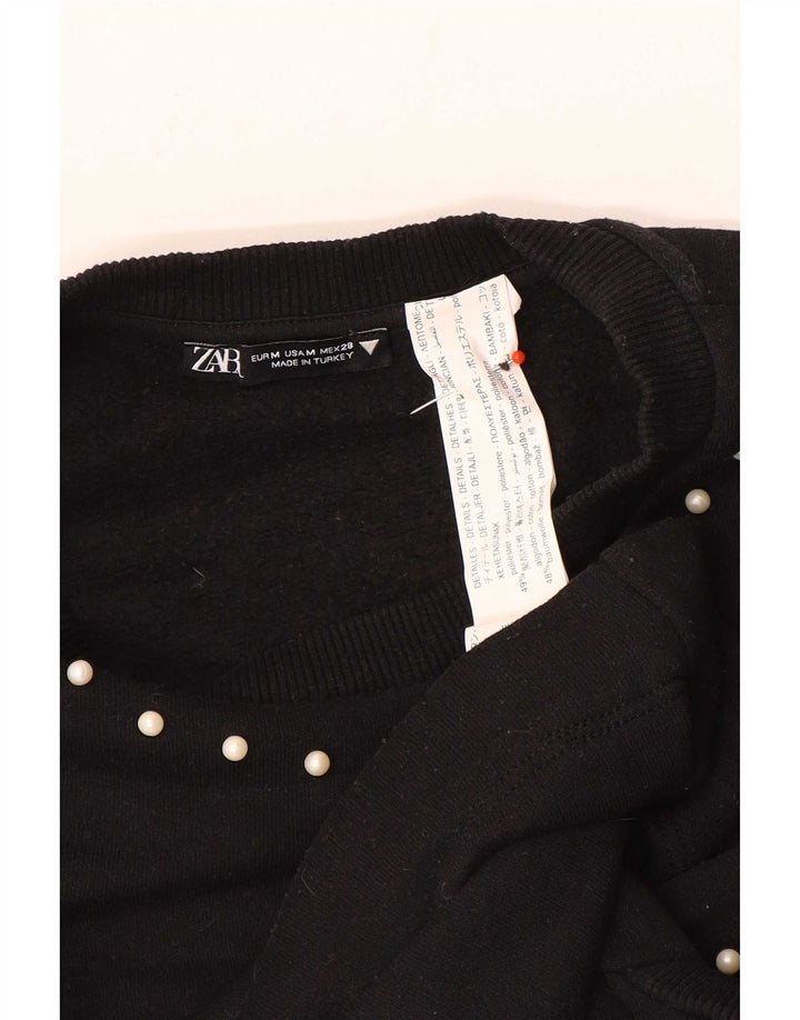 Zara Γυναικεία Φούτερ Jumper UK 12 Medium Black Polyester