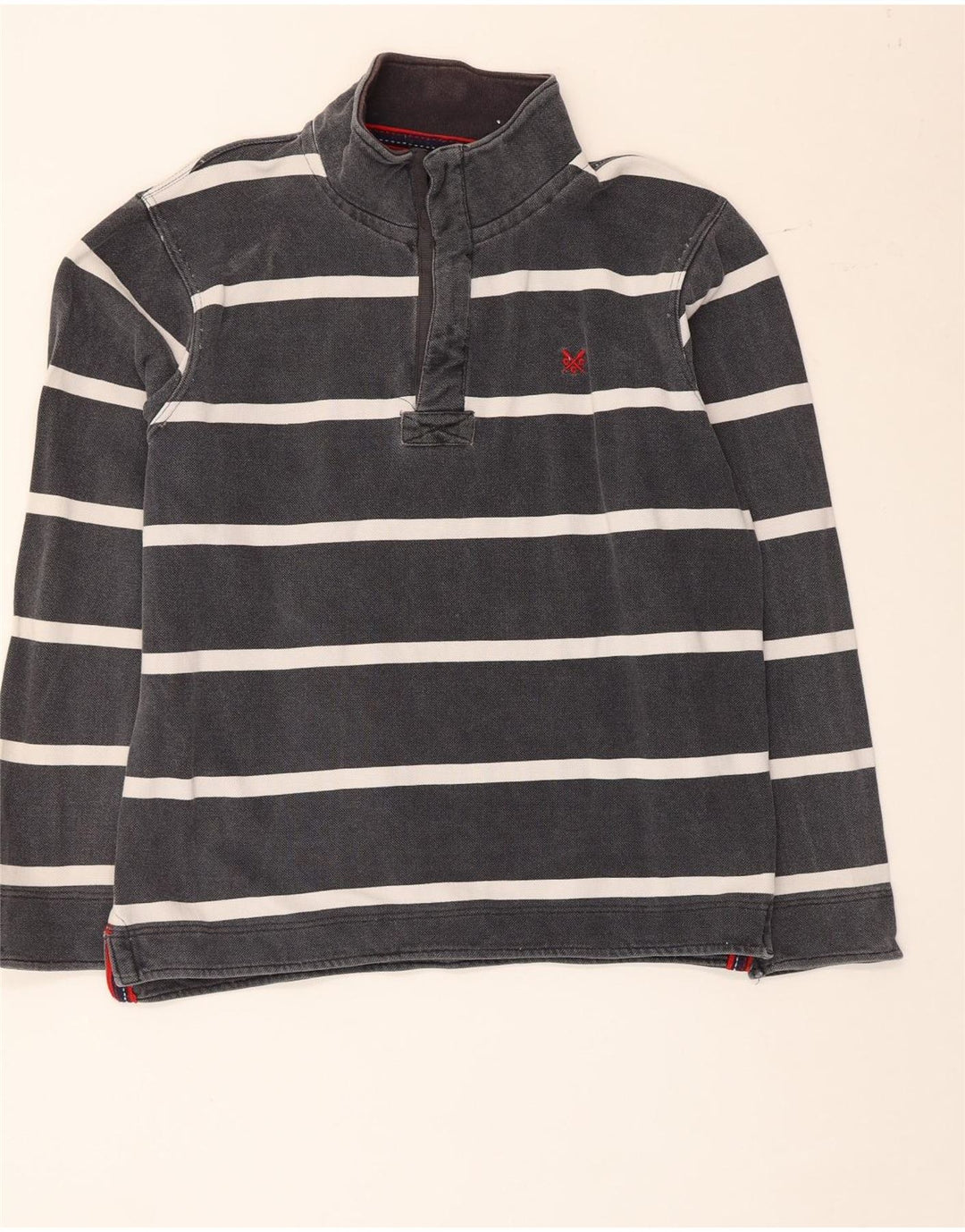 Crew Clothing Ανδρική μπλούζα με λαιμό κουμπιά πουκάμισο Μικρό γκρι βαμβακερό ριγέ