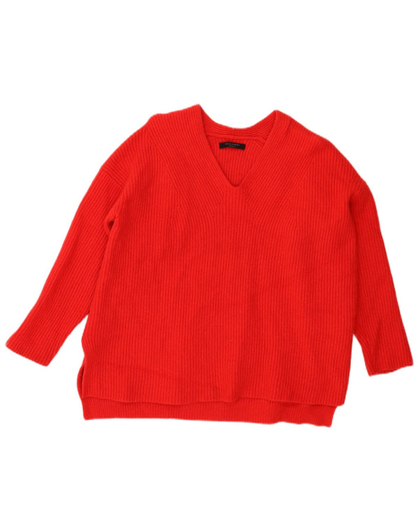 All Saints Womens Oversized V-Neck Jumper Sweater UK 14 Medium Red Wool
