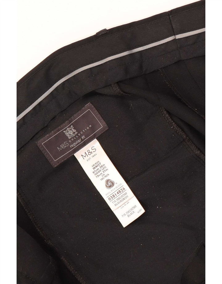 Marks & Spencer Ανδρικό παντελόνι με κανονική εφαρμογή W38 L31 Μαύρο μάλλινο