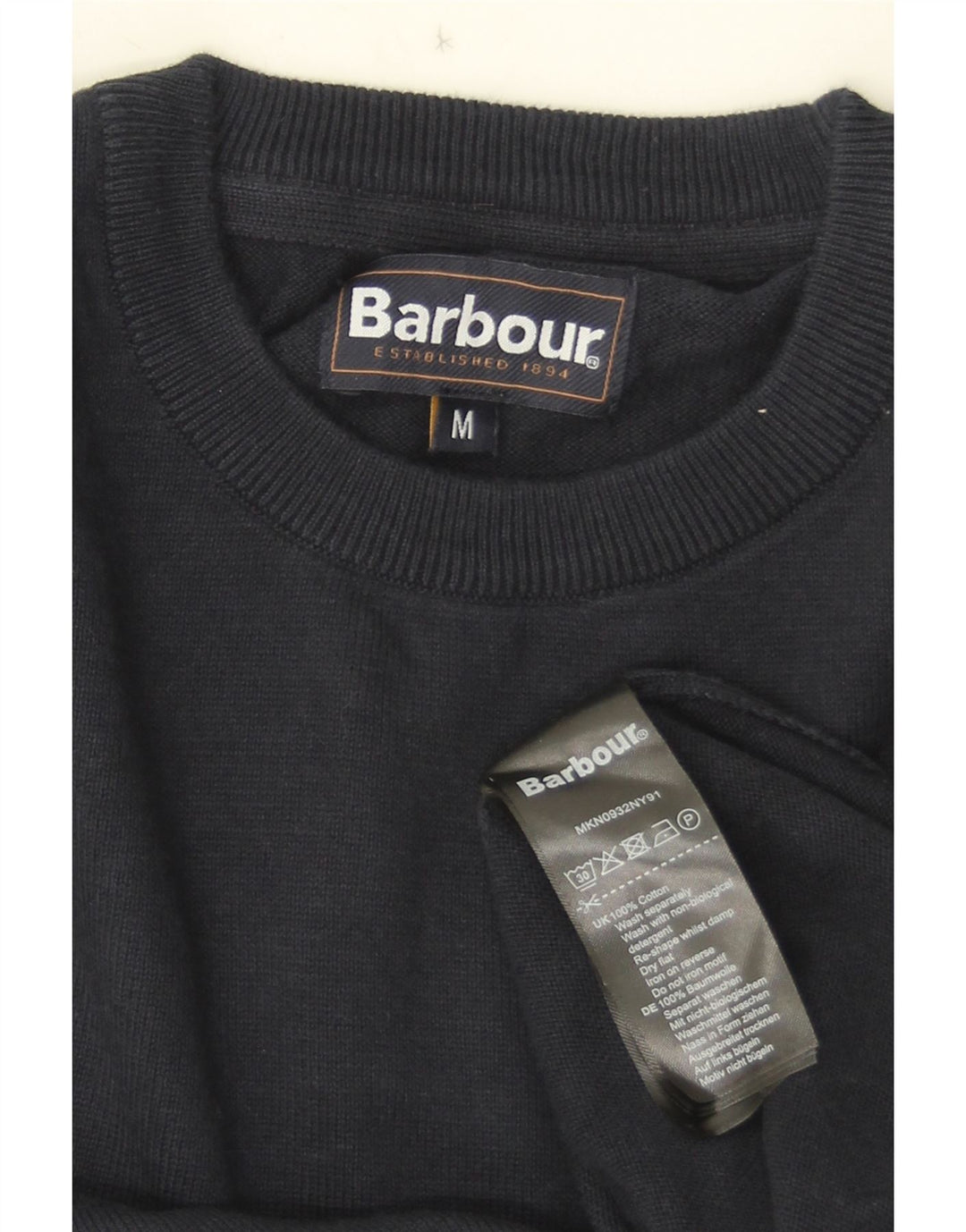 Ανδρικό πουλόβερ με λαιμόκοψη Barbour Medium Navy Βαμβακερό