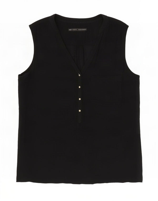 Zara Γυναικεία Αμάνικη Μπλούζα Τοπ UK 14 Medium Black