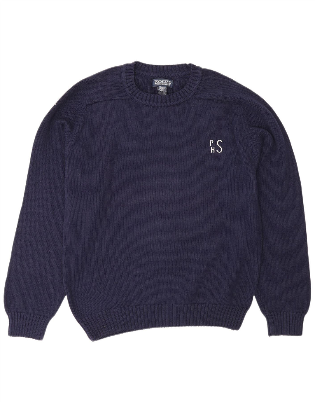Πουλόβερ Lands End Mens Crew Neck Jumper Medium Navy Blue Wool