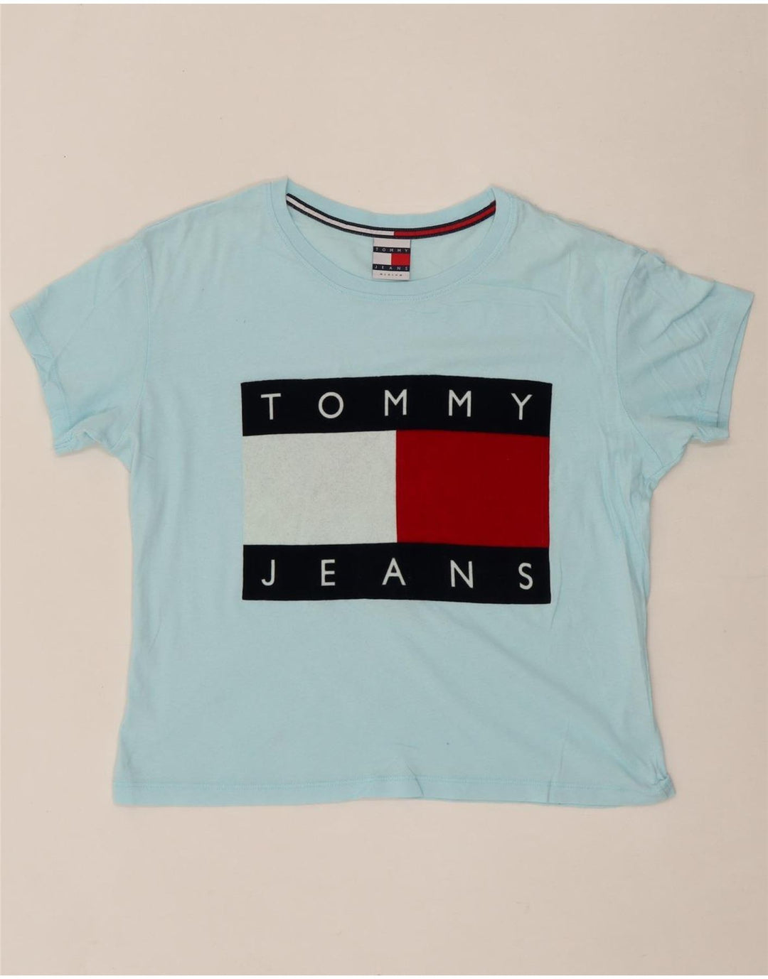 TOMMY HILFIGER Womens Graphic T-Shirt Top UK 14 Medium Blue Vintage Tommy Hilfiger and Second-Hand Tommy Hilfiger from Messina Hembry 