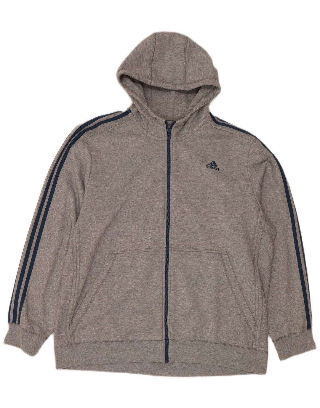 Ανδρικό πουλόβερ με κουκούλα με φερμουάρ Adidas 2XL σε γκρι πολυεστέρα
