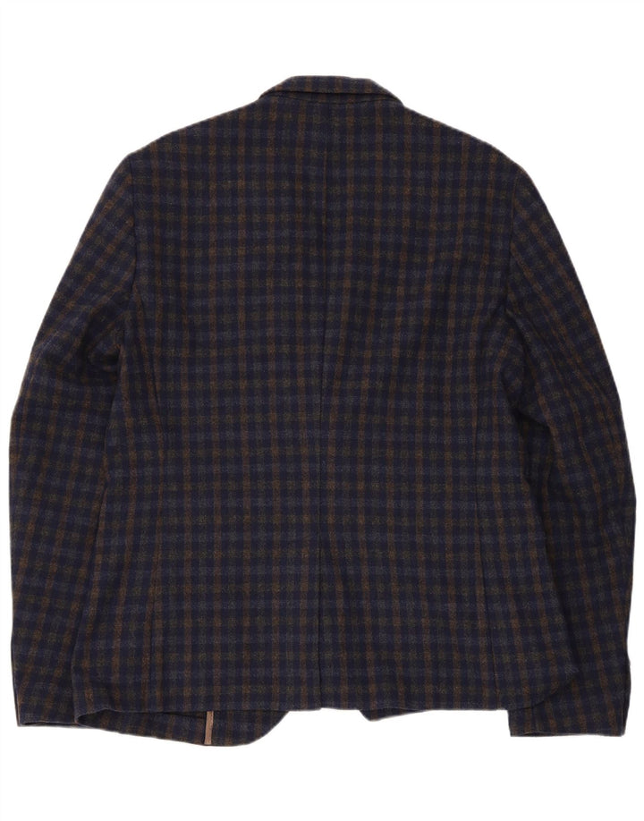 Vintage Ανδρικό τζάκετ μπλέιζερ με 2 κουμπιά EU 52 XL Navy Blue Gingham Acrylic