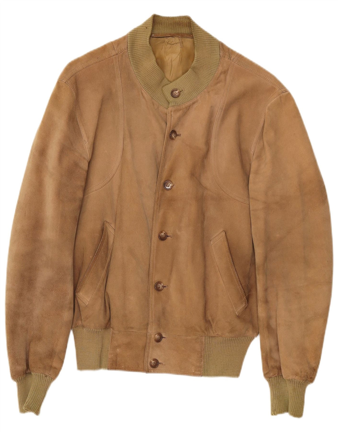 Vintage Ανδρικό Suede Bomber Jacket IT 50 Large Beige Leather