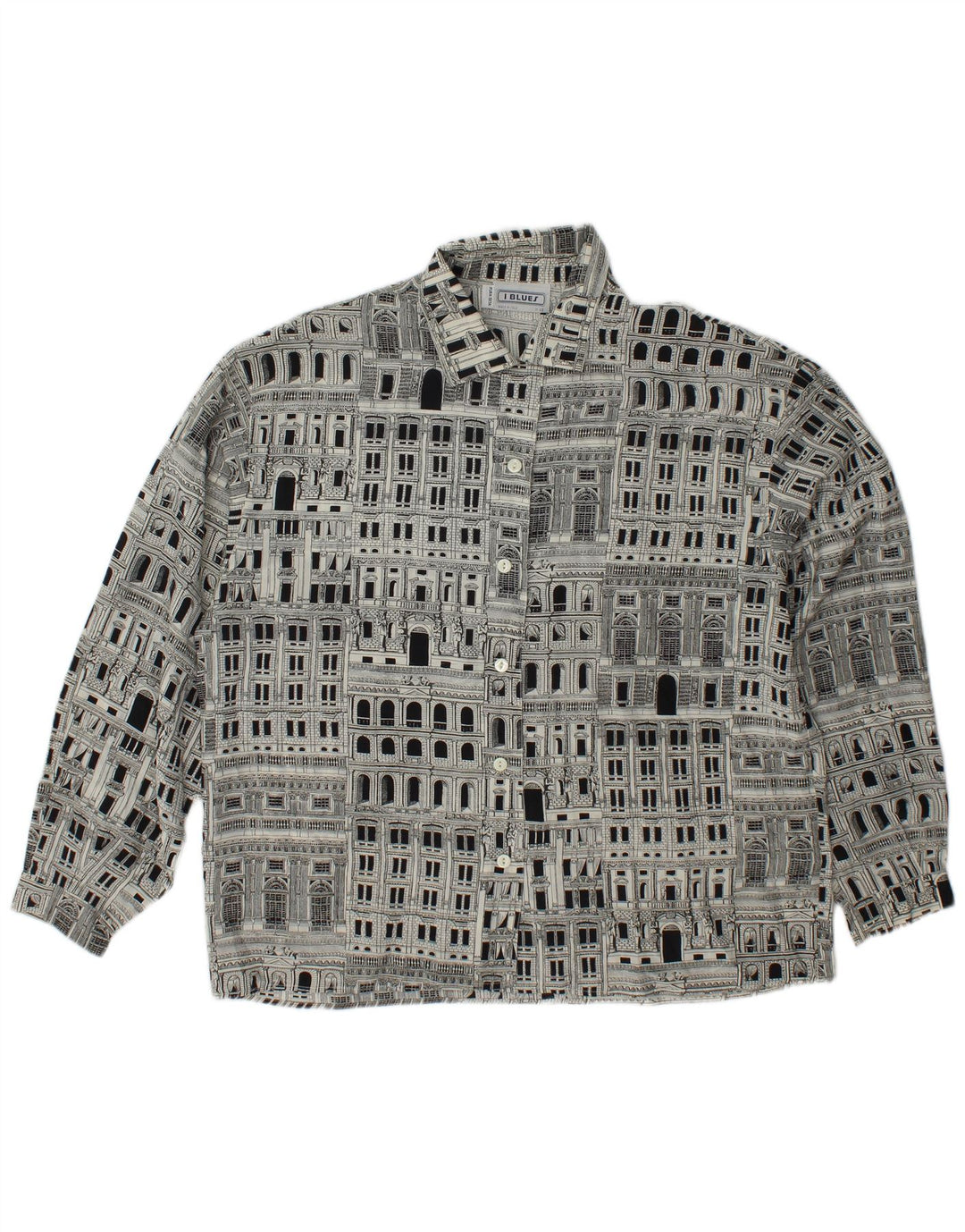 I BLUES Γυναικείο πουκάμισο γραφικό Μπλούζα IT 46 Μεγάλο Μαύρο Μεταξωτό