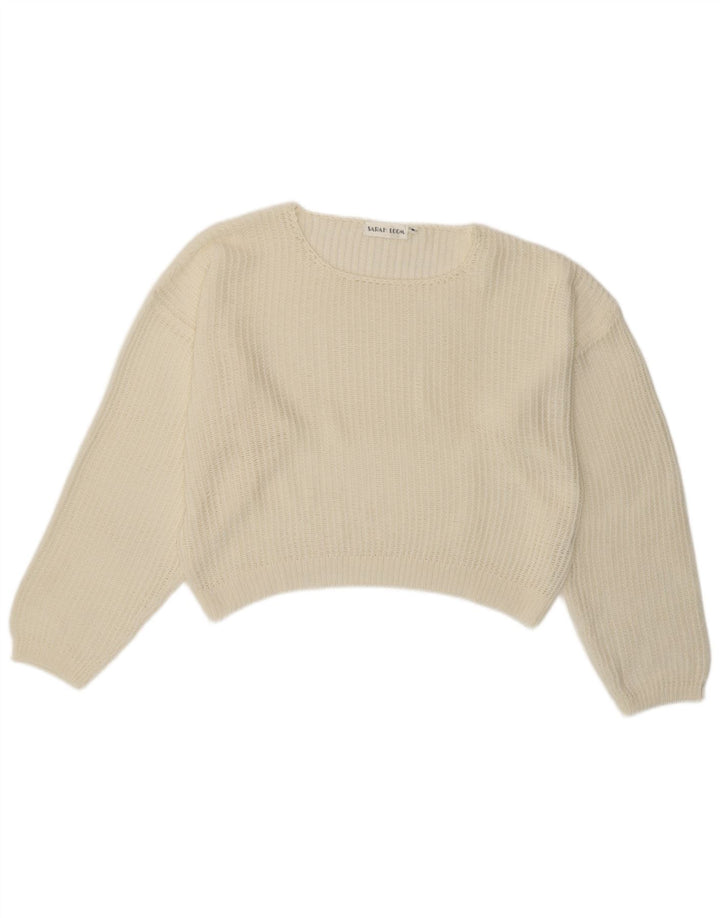 VINTAGE Γυναικείο Crop Boat Neck Jumper πουλόβερ UK 14 Medium Off White
